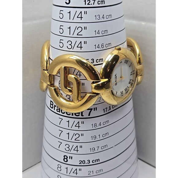 Saga by Mathey Tissot Womens Gold Tone Chunky Bracelet Watch Roman New Battery - Picture 7 of 11